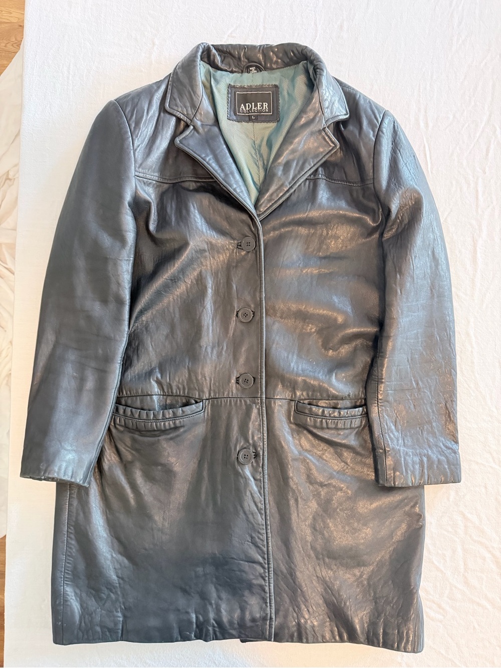 Adler Women's Black Leather Button-Front Coat